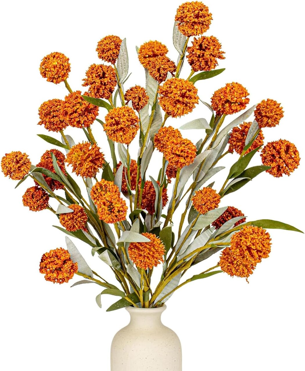 6-Pack Rustic Fall Floral Picks – 17-Inch Faux Autumn Branches with Craspedia Billy Balls for Vase, Table Centerpieces, Boho Indoor Fall Décor (Orange)